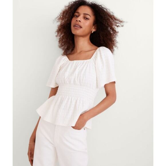 Madewell SZ M Crinkle-Knit Square-Neck Smocked Top NWT $65.00 - Picture 1 of 6